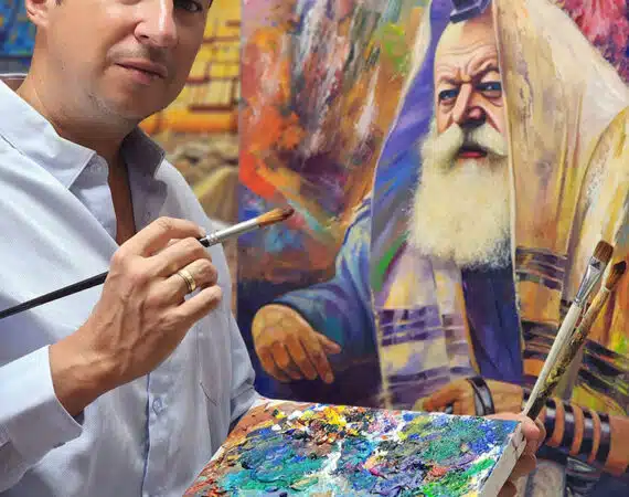Alex Levin painting Rebbe
