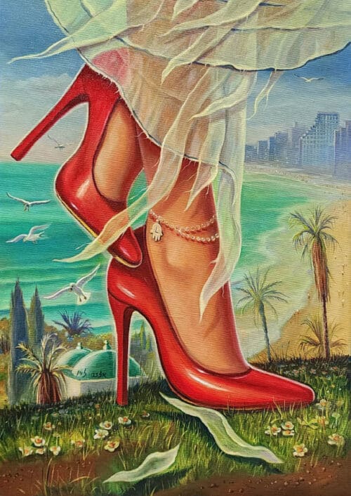 painting of red shoes