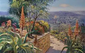 Blooming of Aloe in Ein Karem, Painting by Alex Levin