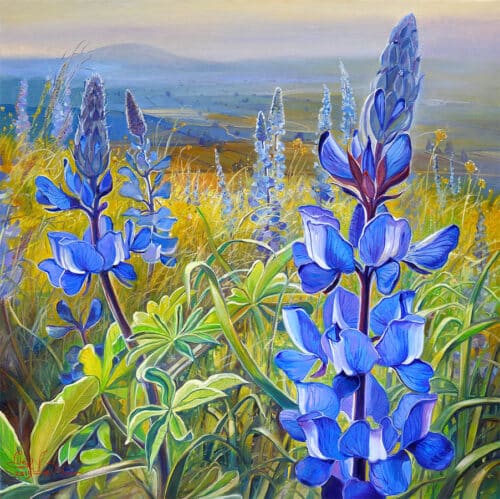 painting of blue flowers