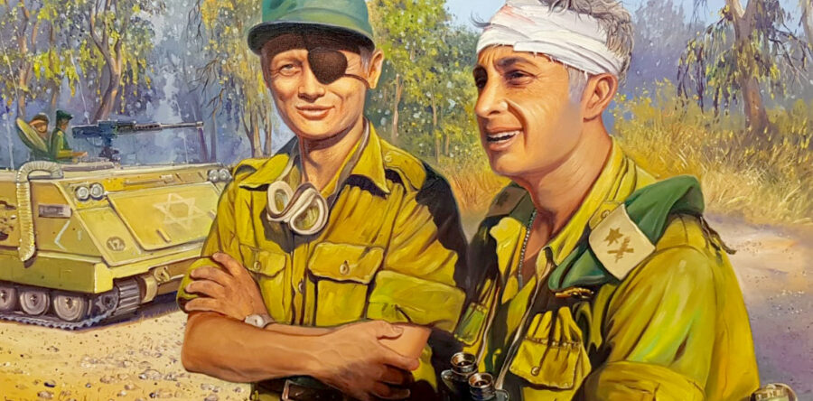 “Moshe Dayan and Ariel Sharon, Heroes of Israel”Painting by Alex Levin https://artlevin.com/product/painting-moshe-dayan-and-ariel-sharon-heroes-of-israel/