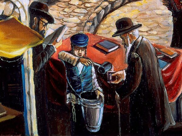 old jerusalem market painting fragment