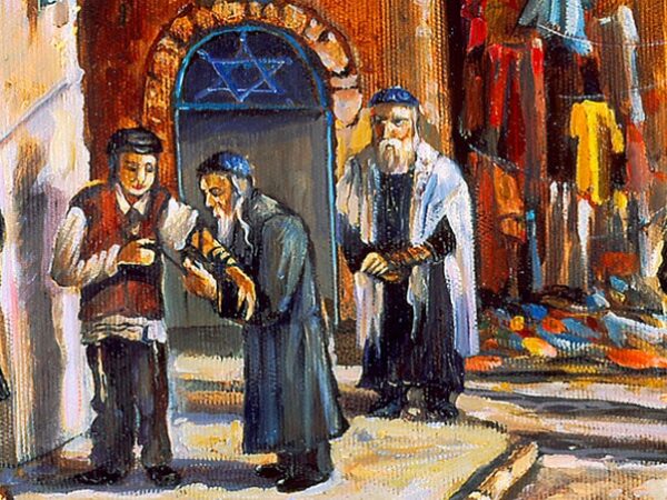 old jerusalem market painting fragment