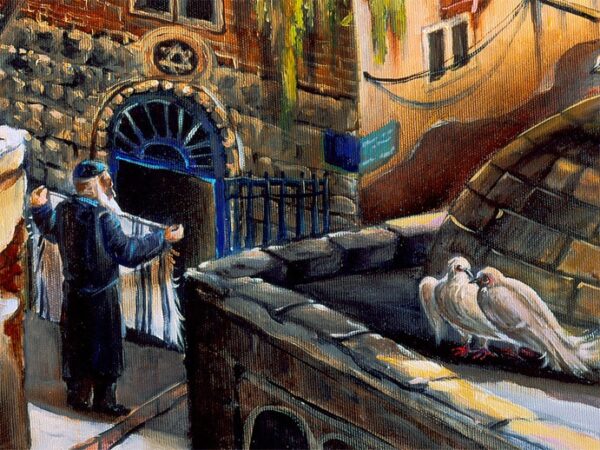 old jerusalem market painting fragment