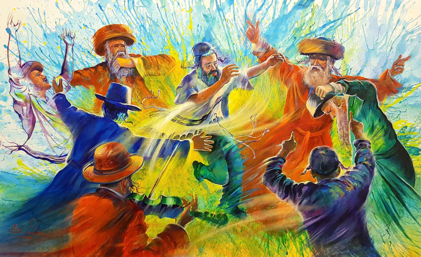 Original Oil Painting Jewish Dance By Alex Levin   Jewish Dance 