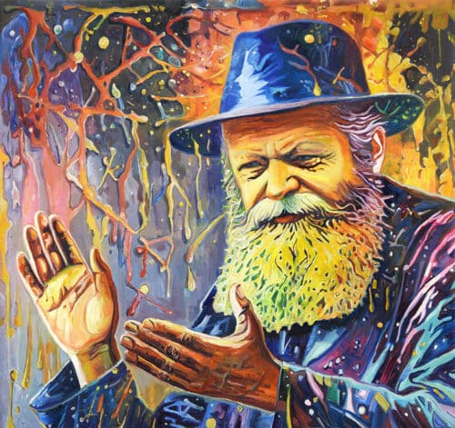 modern painting of rebbe