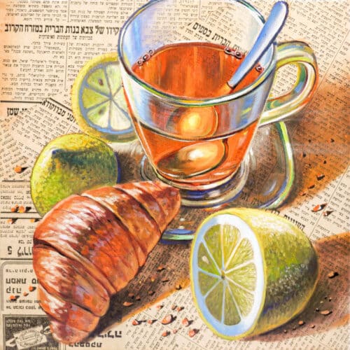 painting of croissant and lemon