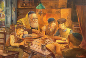 Cheder at the Shtetl kids reading torah