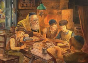 Cheider at the Shtetl kids reading torah