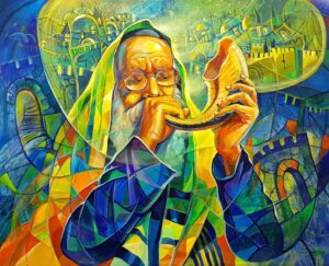 blowing shofar painting