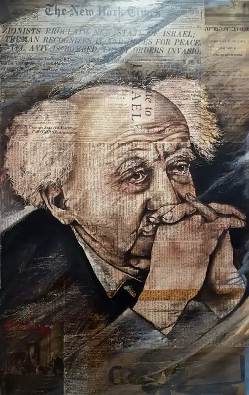 painting of ben gurion on newspaper