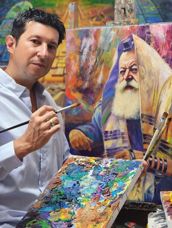 Alex Levin painting Rebbe