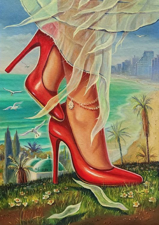 painting of red shoes