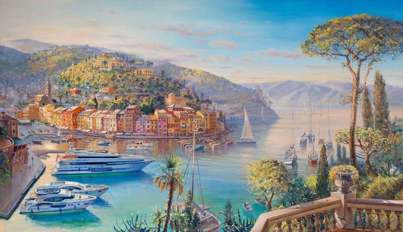Beauty of Portofino, Italy, Painting by Alex Levin