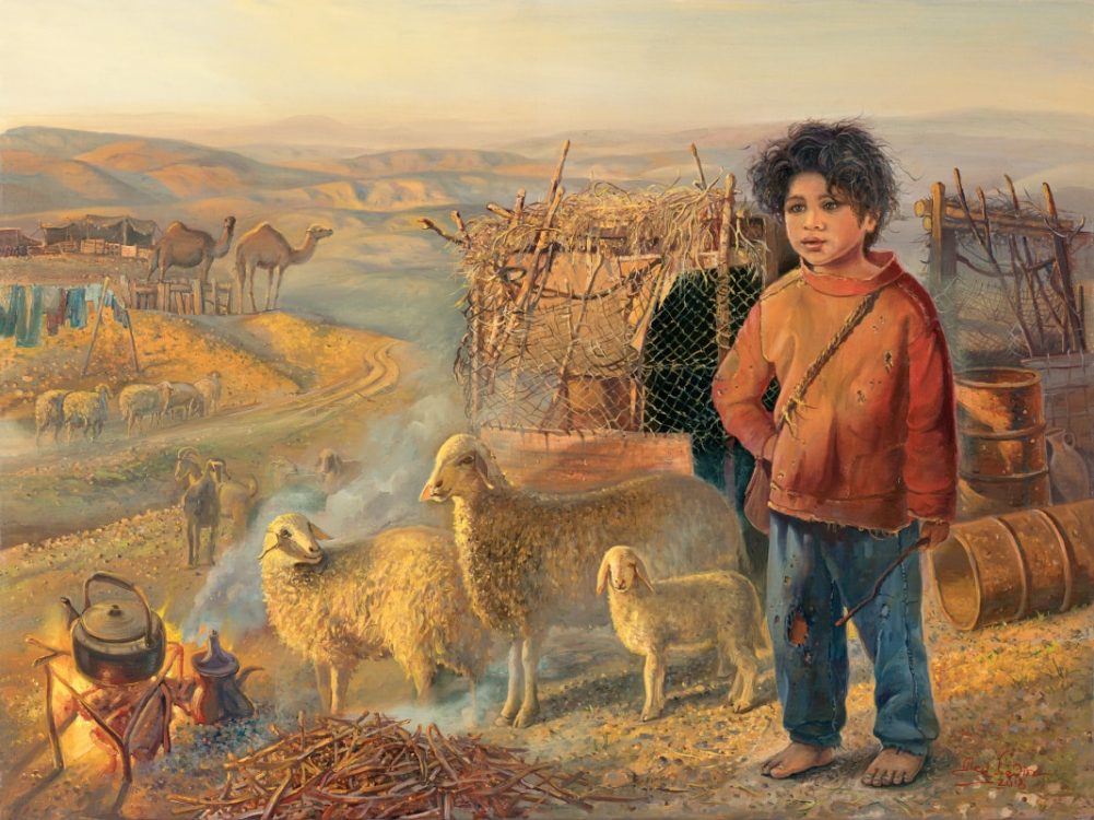 Bedouin shepherd, Painting by Alex Levin