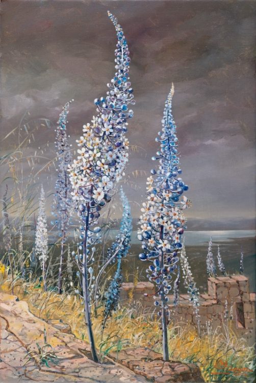 Blooming of Drimia on Masada, Painting by Alex Levin