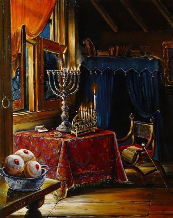 Chanukah lights and suvganiot