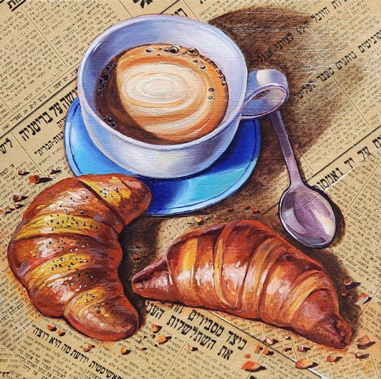 Morning in Israel, croissant and coffee