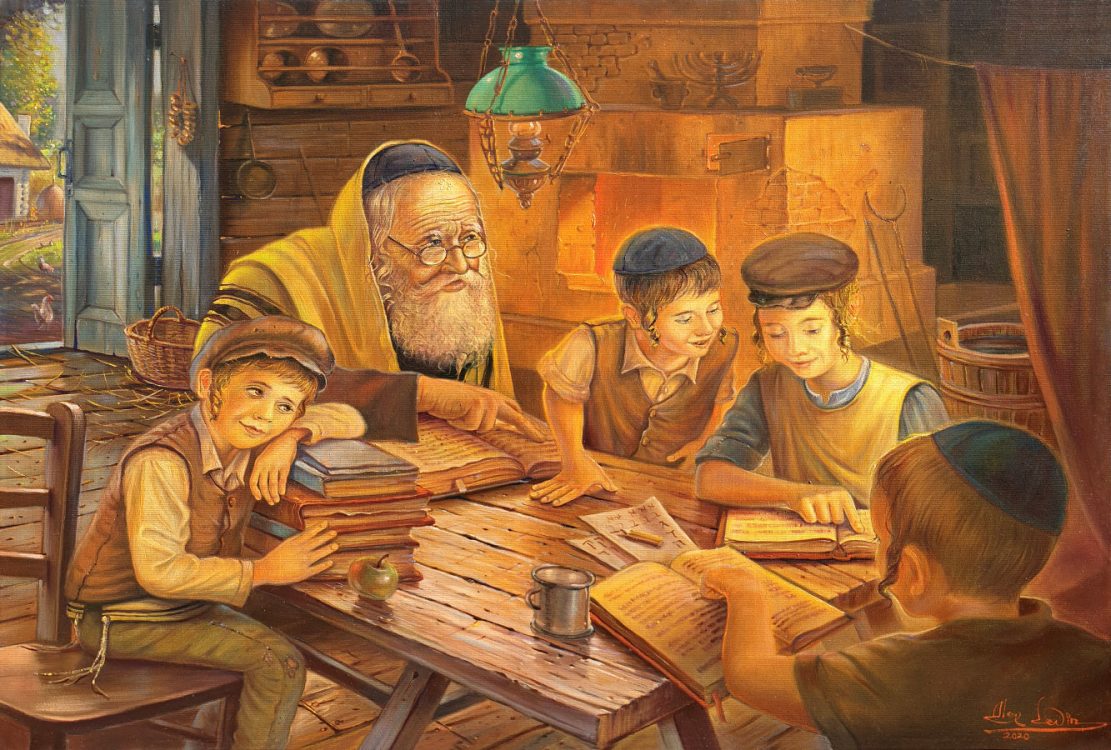 Cheder at the Shtetl kids reading torah