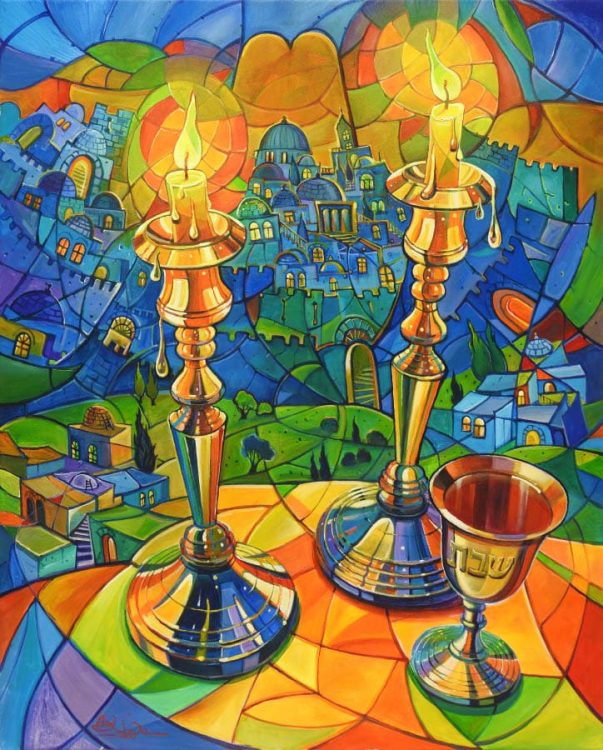 shabbat candles abstract painting