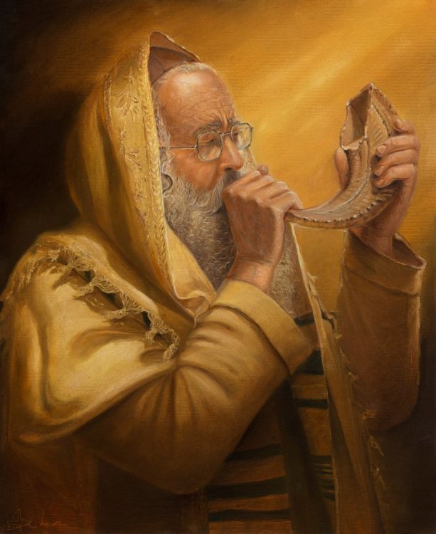 Jewish Painting of blowing in shofar