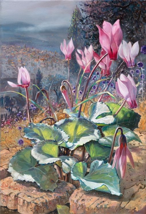 View to Zfat and Meron mountain, Painting by Alex Levin