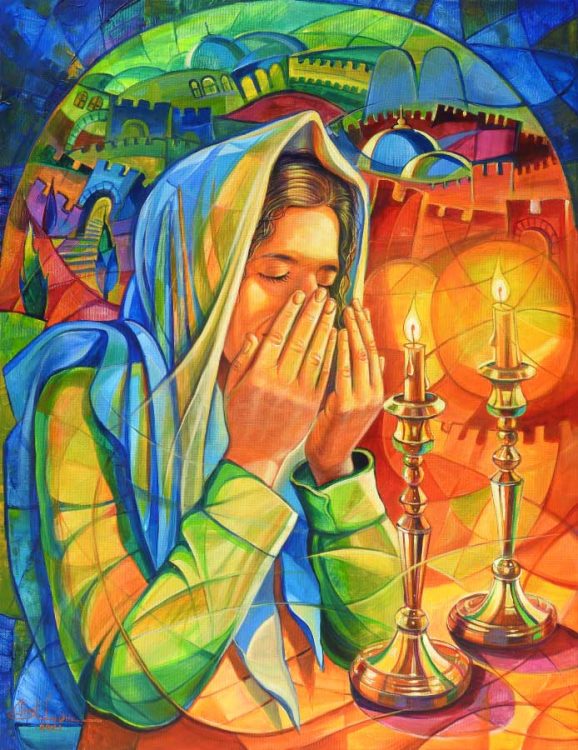 woman lighting Shabbat candles