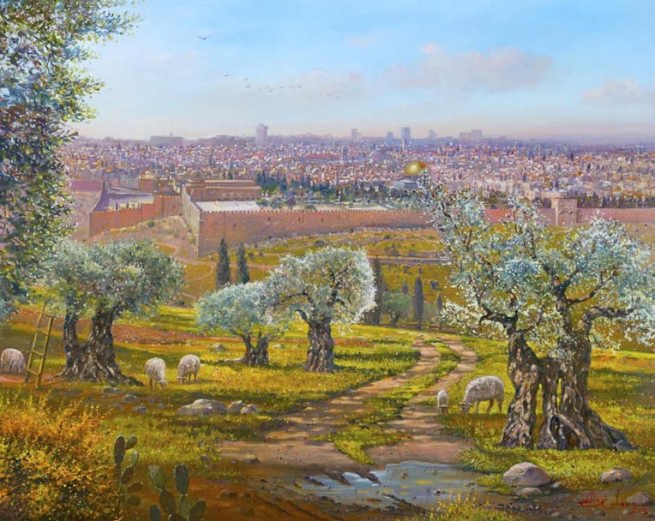 olive trees jerusalem painting