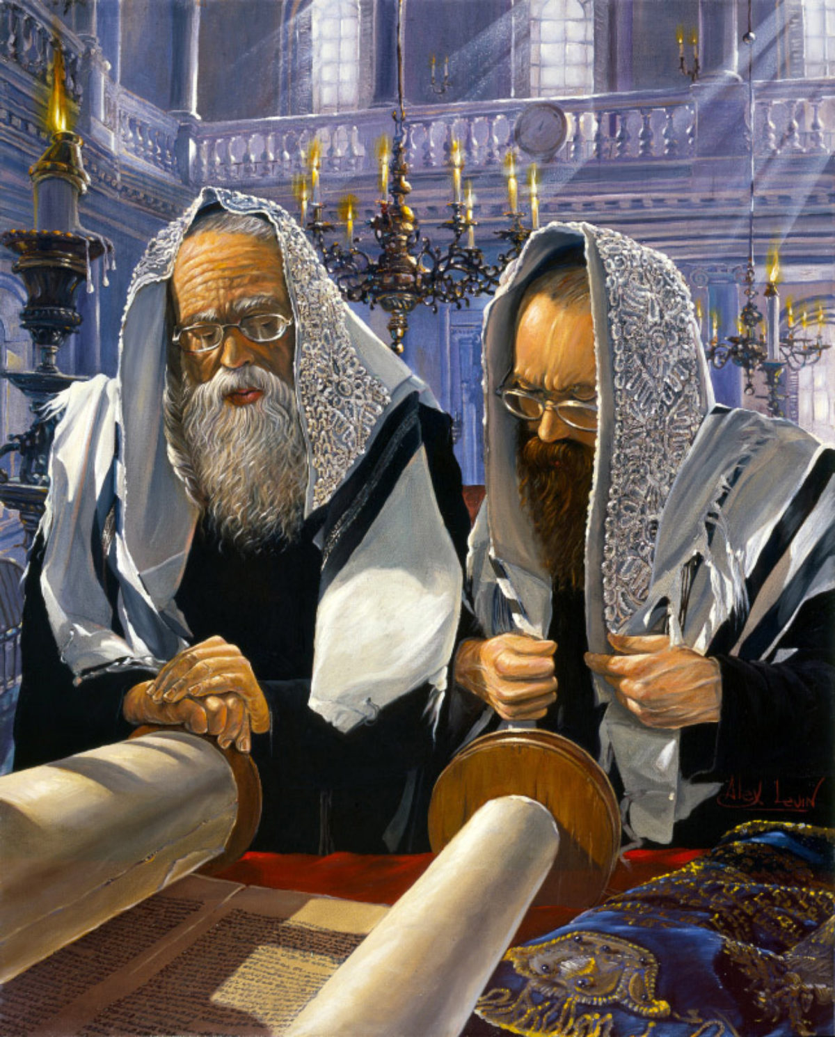 Jewish Painting: Torah Reading - Alex Levin